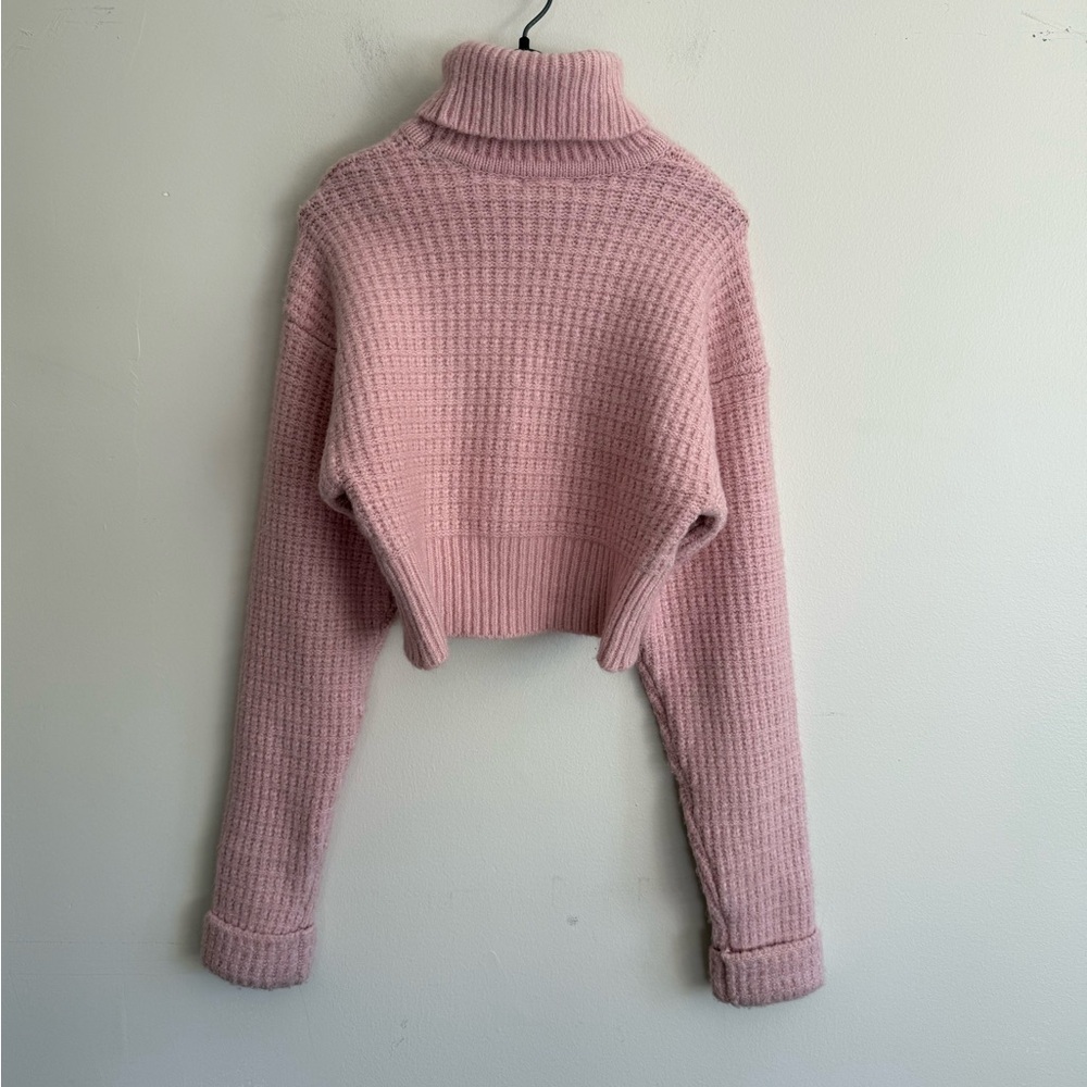 For Love & Lemons  ‘Madeline’ Turtleneck Crop Sweater  large pink waffle knit - Picture 10 of 16